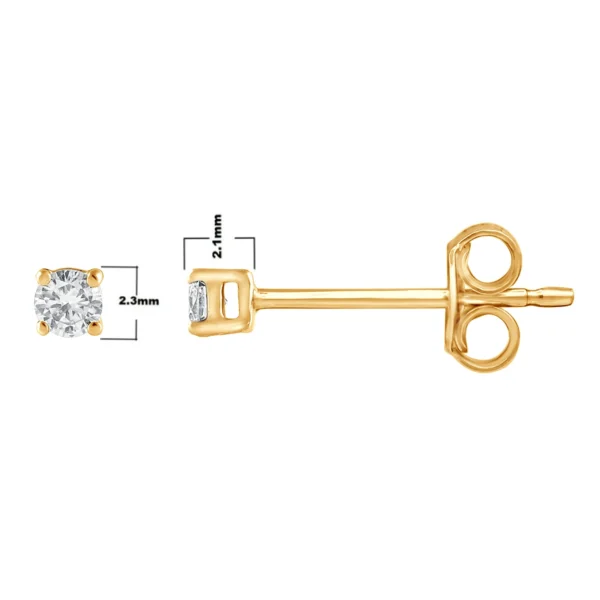 Unique Moments 1/10 Ct Round Lab Grown Diamond Stud Earrings in 10K Yellow Gold for Women (J-SI-I1)