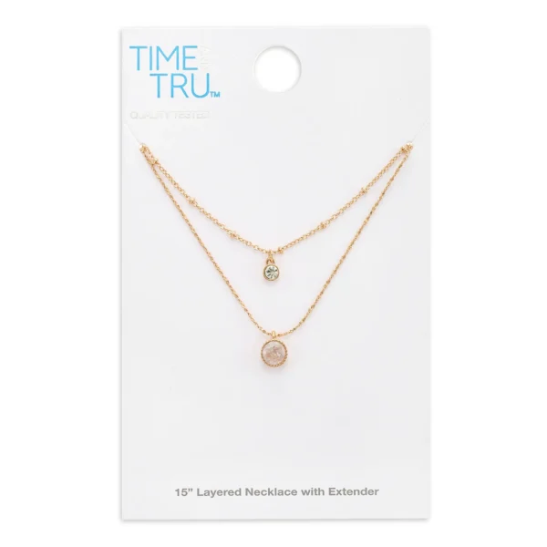 Time and Tru Women’s Layered Necklace with Cubic Zirconia Pendant