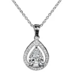 Cate & Chloe Isabel 18k White Gold Plated Silver CZ Pendant Necklace | Halo Teardrop Crystal Necklace