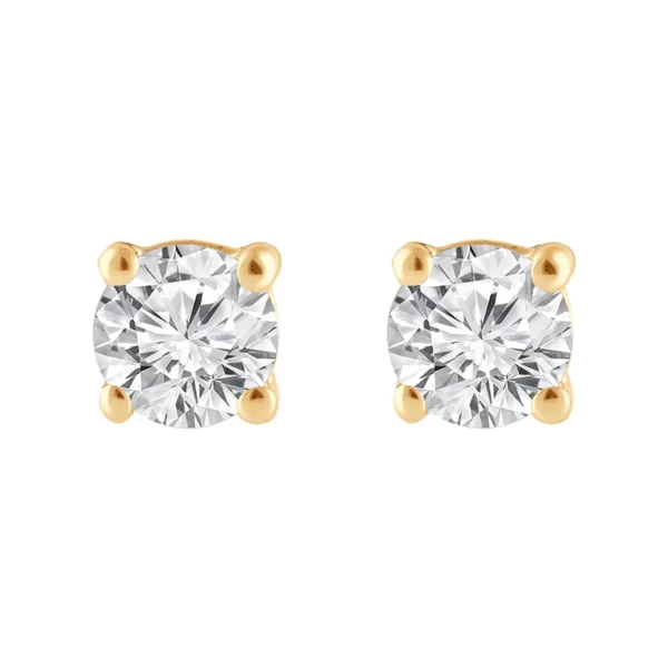 Unique Moments 1/10 Ct Round Lab Grown Diamond Stud Earrings in 10K Yellow Gold for Women (J-SI-I1)