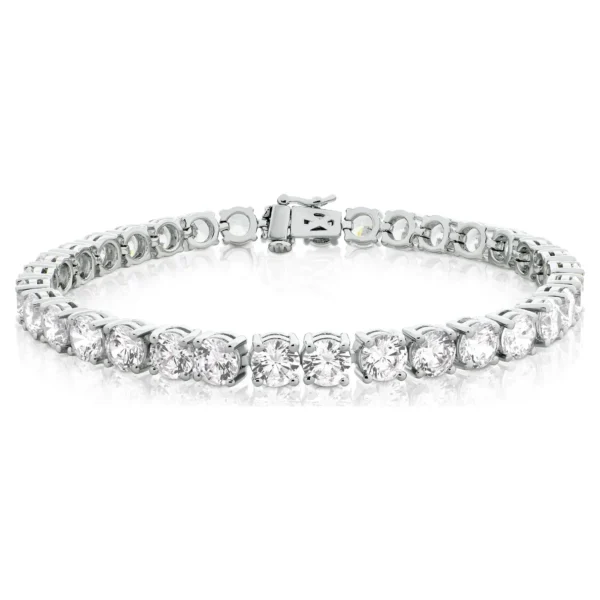 Brilliance Fine Jewelry .925 Sterling Silver Simulated Brilliant Round White Diamond Classic 4 Prong Tennis Bracelet, 7.25"